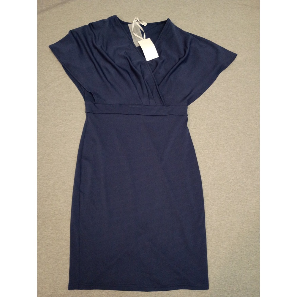 Grace Karin Navy Blue Faux Wrap Dress V-Neck Cap Sleeve Pencil M NWT